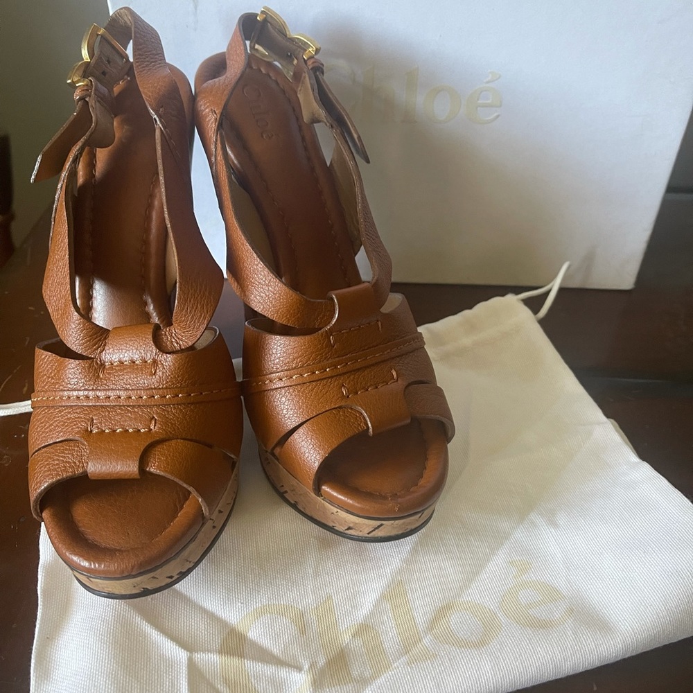 Chloe Renna Brown Leather Wedges